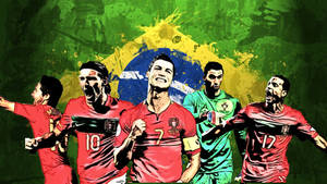 葡萄牙足球員在巴西國旗背景下慶祝勝利。 — FIFA 世界盃 壁紙
