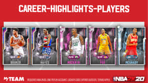 NBA 2K20 職業生涯亮點球員卡， featuring 五位籃球明星的動作姿勢。 — 運動 壁紙