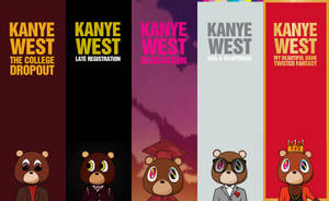 卡通熊穿著五種不同服裝，代表 Kanye West 專輯封面。 — 熊 GIF 壁紙