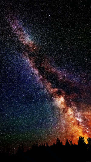 銀河系在夜間森林上方發光 — 宇宙美學 壁紙