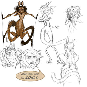 具有表情和姿勢的擬人化生物的角色設計草圖。 — 神話生物 壁紙