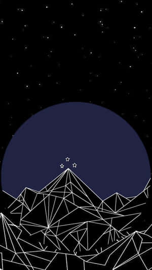 繁星點點的夜晚，幾何山脈和一輪大月亮。 — 地形 壁紙