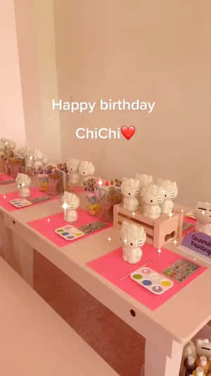 為兒童生日派對設置的Hello Kitty陶瓷繪畫站。 — 凱蒂貓 美學 GIF 壁紙