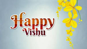 帶有黃色花朵和節日文字的快樂Vishu賀卡。 — 明亮 壁紙