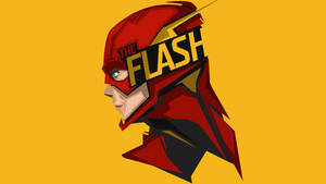 The Flash 超級英雄穿著紅黃色服裝在黃色背景上 — 閃電俠 壁紙