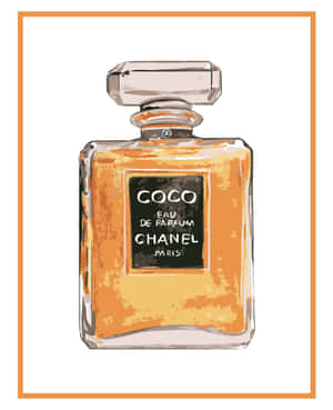 橙黃色和米色調的復古 Chanel Coco 香水瓶插圖。 — Pixel Fold 壁紙