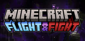 紫色太空背景的像素藝術風格Minecraft Flight & Fight遊戲標誌。 — 我的世界 壁紙