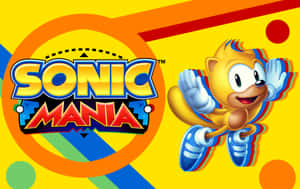 Sonic the Hedgehog在彩色背景上奔跑，留下彩虹軌跡，並帶有Sonic Mania標誌。 — 松鼠 壁紙