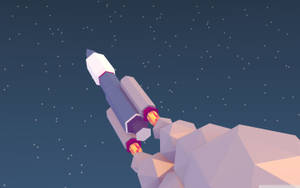 低多邊形火箭從懸崖發射到繁星夜空 — 多邊形藝術 壁紙