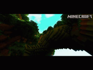 Minecraft遊戲場景，有方塊狀樹木和地形，上方是明亮的天空。 — 岩石 壁紙