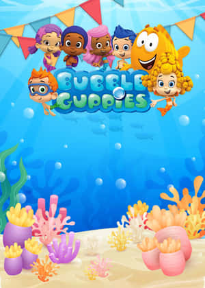 Bubble Guppies 角色在珊瑚礁中游泳，並有彩色旗幟。 — 泡泡小隊 壁紙