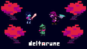 夜晚被紅樹包圍的 Deltarune 像素角色。 — 三角符文 壁紙
