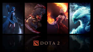 展示火、水和黑暗奇幻藝術風格的 Dota 2 英雄。 — 英雄連隊 壁紙