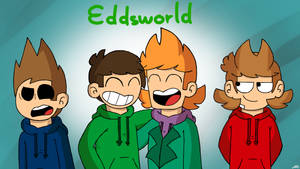來自 Eddsworld 的四個動畫角色，表情各異，穿著色彩繽紛的連帽衫。 — 艾德世界 壁紙