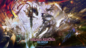 奇幻戰士在《Final Fantasy XIV》的戲劇性動畫場景中，用魔法和劍戰鬥。 — Ff14 壁紙