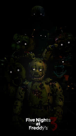在黑暗環境中眼睛發光的《Five Nights at Freddy's》機械角色 — 深色主題 壁紙