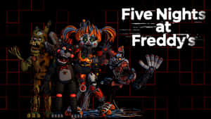 來自《Five Nights at Freddy's》的四個受損機械動畫角色，站在暗色網格背景前。 — 搞笑寶寶 壁紙