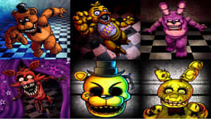 來自遊戲《Five Nights at Freddy's》的六個恐怖機械動畫角色。 — 佛萊迪的五夜驚魂 安全漏洞 壁紙