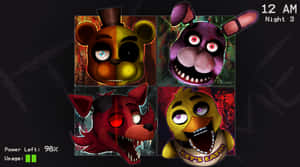來自《Five Nights at Freddy's》的四個帶有發光眼睛的可怕電子動畫角色。 — 佛萊迪的五夜驚魂 安全漏洞 壁紙