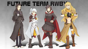 來自 Future Team RWBY 的四個動漫角色穿著精細服裝，手持武器擺姿勢。 — Rwby 壁紙