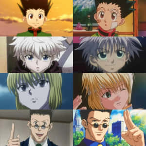 《Hunter x Hunter》動漫角色拼貼畫，具有不同的表情和場景。 — 路易吉 壁紙