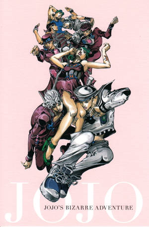 《JoJo的奇妙冒險》動漫角色在粉紅色背景上擺出動態姿勢。 — 榮耀MagicPad4 壁紙