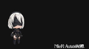 來自《NieR Automata》的Q版動漫角色2B，黑色背景。 — 2B GIF 壁紙