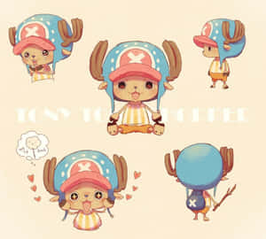 來自《ONE PIECE》的Q版東尼東尼·索柏，以各種可愛姿勢搭配心形和對話框。 — 改裝摩托車 壁紙