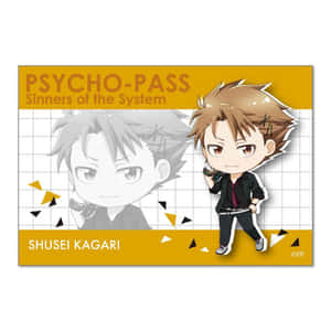 來自《PSYCHO-PASS 心靈判官》的Q版動畫角色狡嚙慎也手持武器站立。 — 三島一八 壁紙
