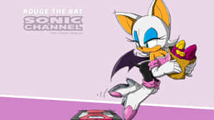 Rouge the Bat 在半空中手持一袋寶石，背景為紫色。 — 蝙蝠車 壁紙