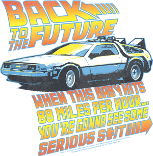 來自《回到未來》的 DeLorean 時光機，附有 88 mph 文字 — 歡迎回來 壁紙