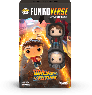 來自《回到未來》的Funko Pop!人偶在遊戲盒上的火熱街道場景中。 — 歡迎回來 壁紙