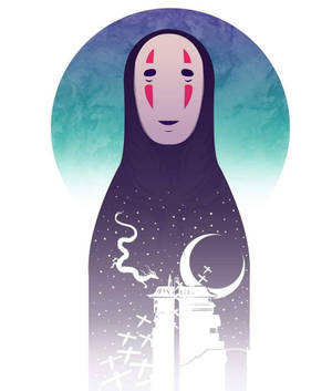 來自《神隱少女》的無臉男，伴隨著幽靈般的靈魂和新月。 — Galaxy Z Fold 壁紙