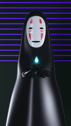 《神隱少女》的無臉男在紫色條紋上拿著一個發光的藍色三角形。 — 三島一八 壁紙