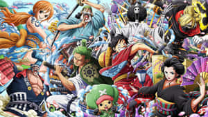 《航海王》動漫角色以動作姿勢展現鮮豔色彩和動態能量。 — 城市燈光 壁紙
