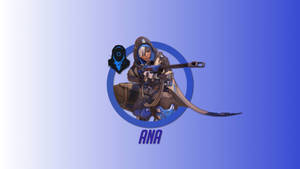 《鬥陣特攻》角色安娜在藍色圓形徽章內瞄準步槍。 — 電玩遊戲 GIF 壁紙