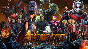 Avengers Infinity War電影海報，展示英雄和反派在宇宙戰鬥姿態。 — 漫威復仇者聯盟 壁紙