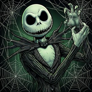 傑克·史克林頓被困在蜘蛛網中的精緻向量插圖。