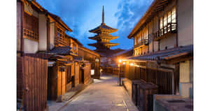 日本暮色小巷，木建築和寶塔。 — 日本 壁紙