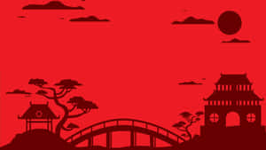 夕陽下日本橋樑和寶塔的紅色剪影。 — 唐人街 壁紙