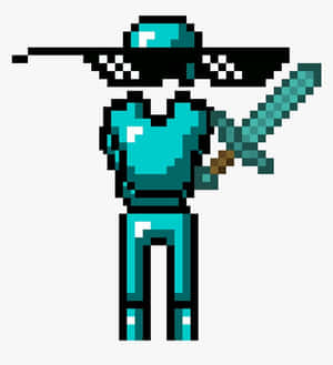 像素藝術Minecraft角色，身穿青色裝備，手持劍。 — 榮耀Magic V Flip 2 壁紙