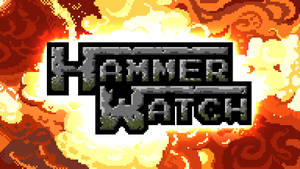 像素化遊戲標誌 Hammer Watch 被熾熱的爆炸包圍。 — 鬼滅之刃標誌 壁紙