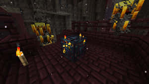 Minecraft 地獄堡壘內部，熔岩方塊和火炬 — 我的世界 壁紙