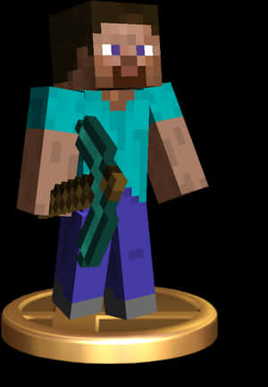 Minecraft Steve在金色獎盃底座上手持鑽石劍。