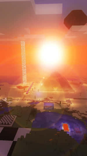 Minecraft沙漠場景，金字塔在日落時閃耀著橙色光芒。 — 我的世界 壁紙