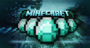 Minecraft標誌，在深色紋理背景上有發光的翡翠寶石。 — 可愛 Minecraft 壁紙