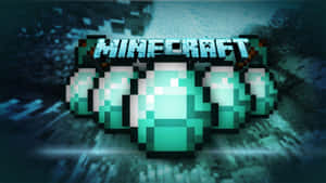 Minecraft標誌，帶有發光的綠寶石方塊，襯托著深色紋理背景。 — 我的世界 壁紙