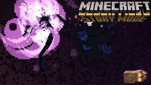 Minecraft Story Mode角色在像素化黑暗世界中戰鬥，帶有紫色發光光環。 — 凋零風暴 壁紙