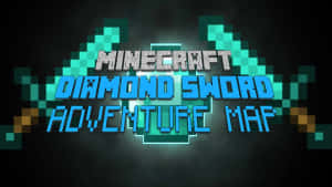 像素風格Minecraft鑽石劍冒險地圖標題，帶有發光藍色文字。 — 我的世界 壁紙