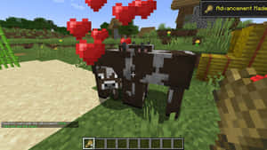 Minecraft牛在草地農場區域漂浮著愛心。 — 乳牛動圖 壁紙